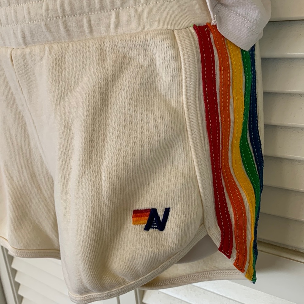 Aviator Nation cream vintage white shorts 5 stripe jogger shorts XS